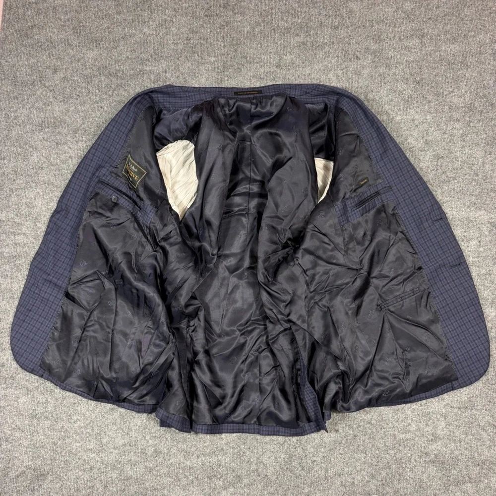 Jos A Bank Reserve Sport Coat Plaid Mens 46 Regular Navy Blue 100% Wool EUC